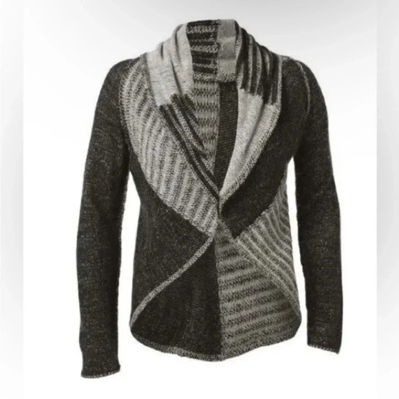 CAbi Patchwork Wool Blend Circle Open Front Cardigan - Picture 2 of 6